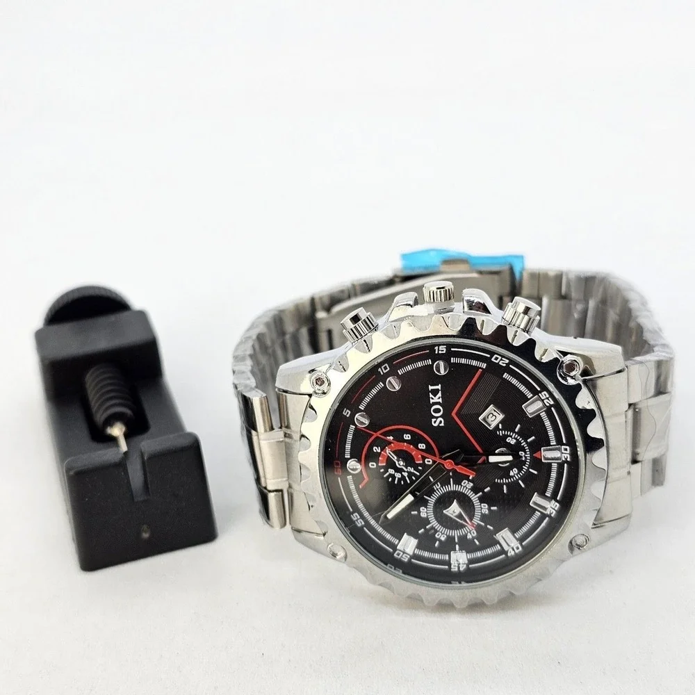 45MM Men's Watch Gray Case Black Dial‎ Date Indicator Gray Band 8